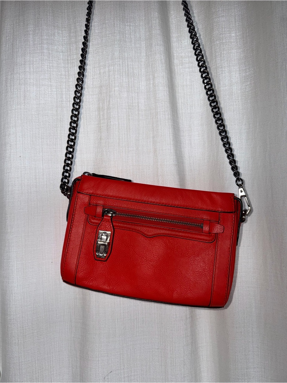 Red Leather Crossbody Bag with Chain Strap